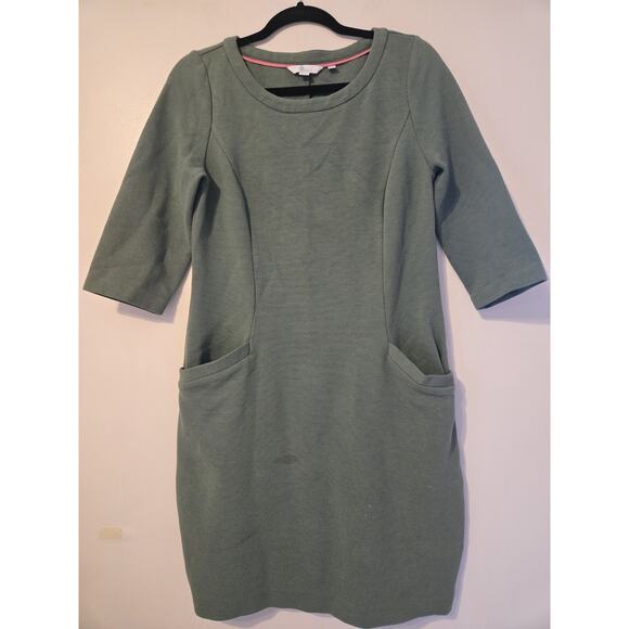 Boden Ottoman Dress Sz 8 R Sheath Ribbed knit light Green Sage Pockets Preppy - Picture 1 of 9